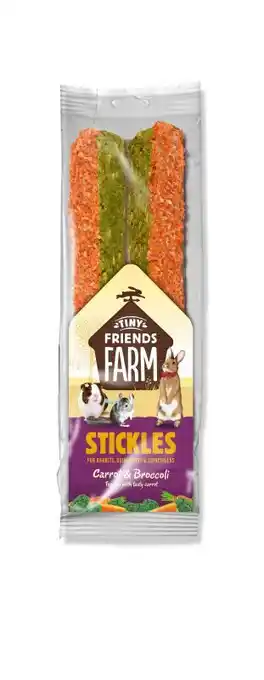 Welkoop Tiny friends farm stickles - konijnensnack - wortel & broccoli - 100 gram aanbieding