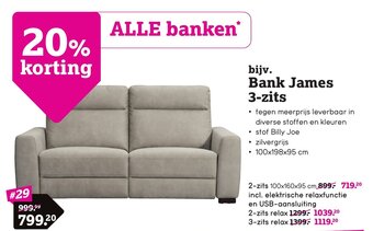 Leen Bakker Bank James 3-zits aanbieding