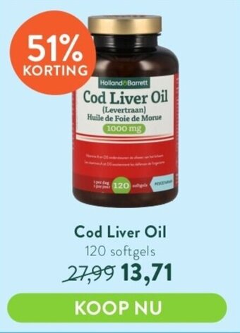 Holland & Barrett Cod Liver Oil 120 softgels aanbieding