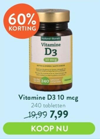 Holland & Barrett Vitamine D3 10 mcg aanbieding