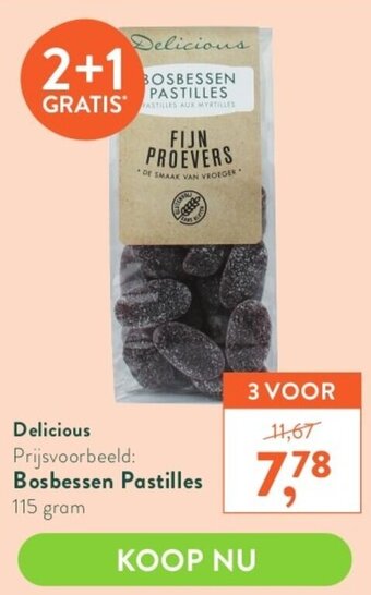 Holland & Barrett Delicious. Bosbessen Pastilles 115g aanbieding