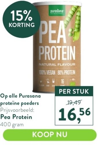 Holland & Barrett alle Purasana proteïne poeders  Pea Protein 400 gram aanbieding