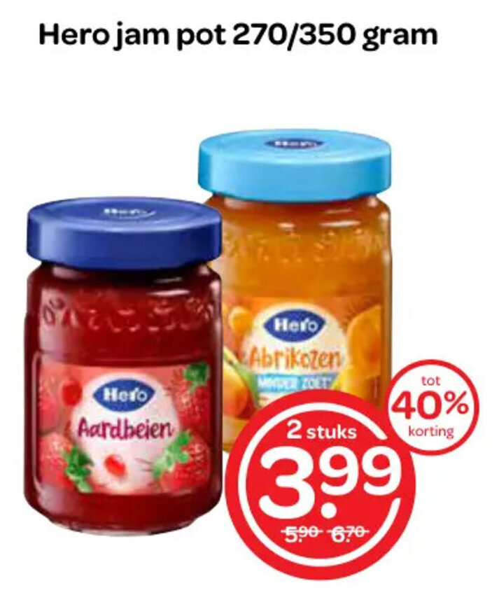 Hero jam pot 270/350 gram aanbieding bij Spar