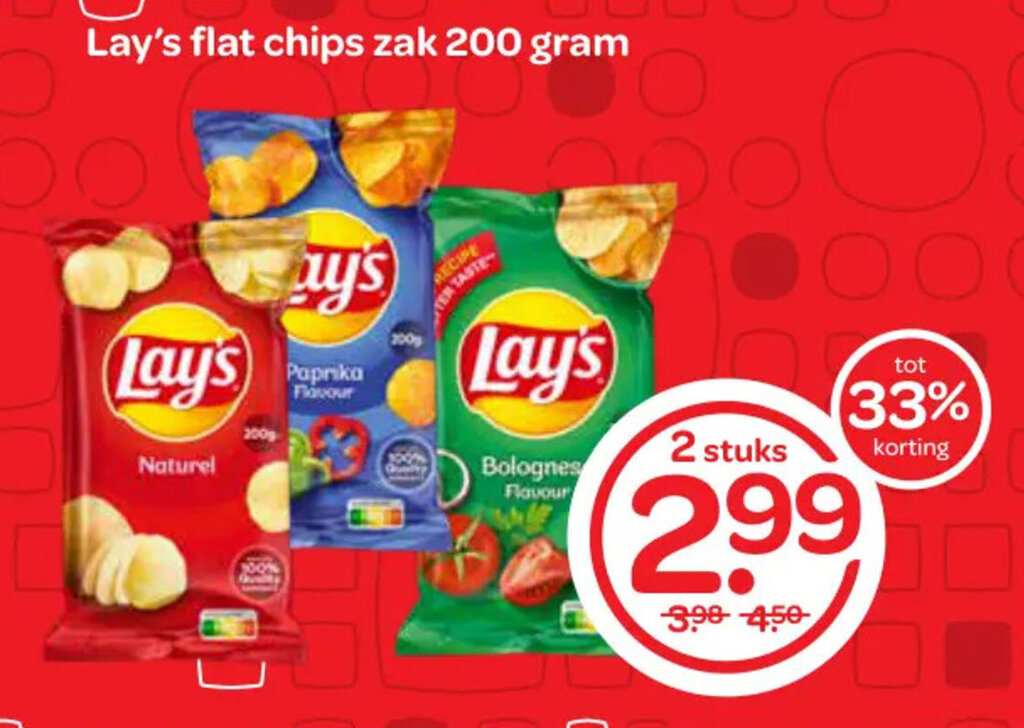 Lay's flat chips zak 200 gram aanbieding bij Spar