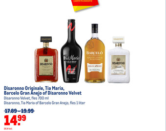 Makro Disaronno Originale, Tia Maria, Barcelo Gran Anejo of Disaronno Velvet aanbieding