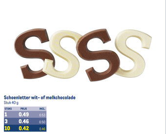 Makro Schoenletter wit- of melkchocolade aanbieding