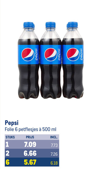 Makro Pepsi Folie 6 petflesjes à 500 ml aanbieding