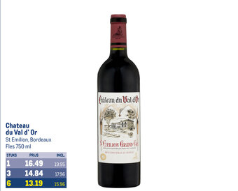 Makro Chateau du Val d'Or St Emilion, Bordeaux Fles 750 ml aanbieding