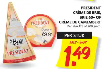 Dekamarkt President Brie 60+, Creme de Brie of Creme de Camembert 125/200g aanbieding