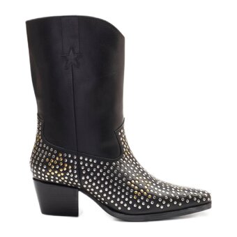 Wehkamp Fabienne chapot leren cowboylaarzen met studs zwart aanbieding