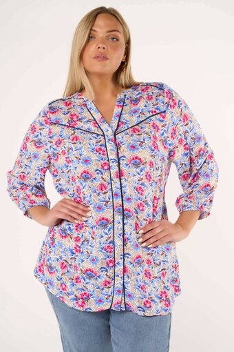 Wehkamp Ms mode gebloemde blouse roze/blauw/zand aanbieding