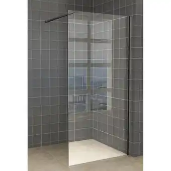 Sanitairwinkel.nl Wiesbaden slim inloopdouche 100x200cm met 8mm helder glas met zwart muurprofiel zonder stabilisatiestang showroommodel aanbieding