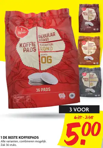 Dekamarkt 1 de Beste koffiepads dark roast 3*36st aanbieding