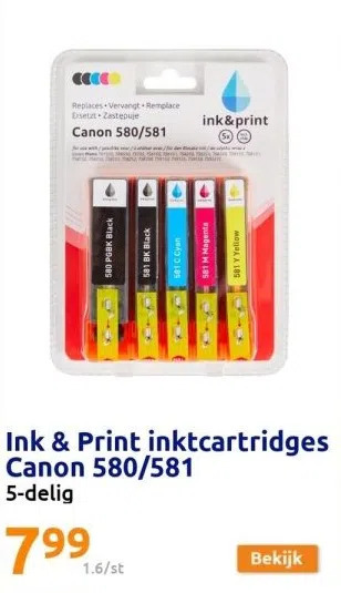 Action Ink & print inktcartridges canon 580/581 aanbieding