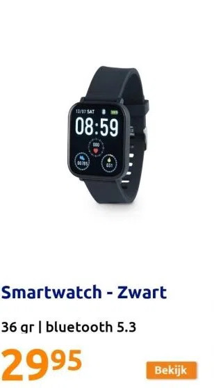 Action Smartwatch - zwart aanbieding