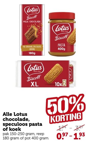 Coop Alle Lotus chocolade, speculoos pasta of koek aanbieding