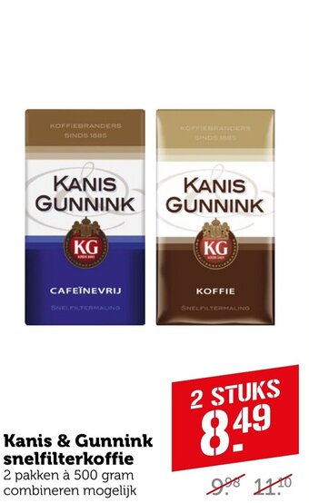 Coop Kanis & Gunnink snelfilterkoffie 500g aanbieding