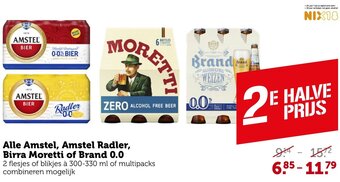 Coop Alle Amstel, Amstel Radler, Birra Moretti of Brand 0.0 aanbieding