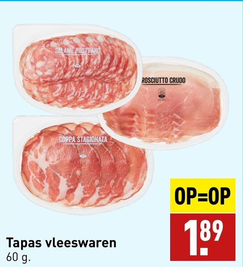 Tapas vleeswaren 60g aanbieding bij ALDI