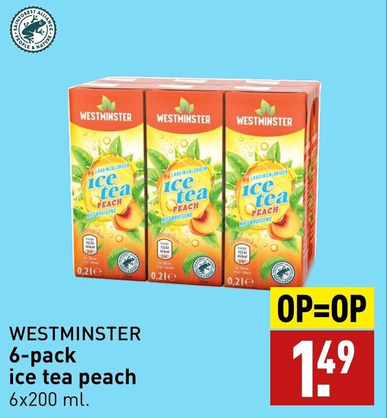 WESTMINSTER 6pack ice tea peach 6x200 ml. aanbieding bij ALDI