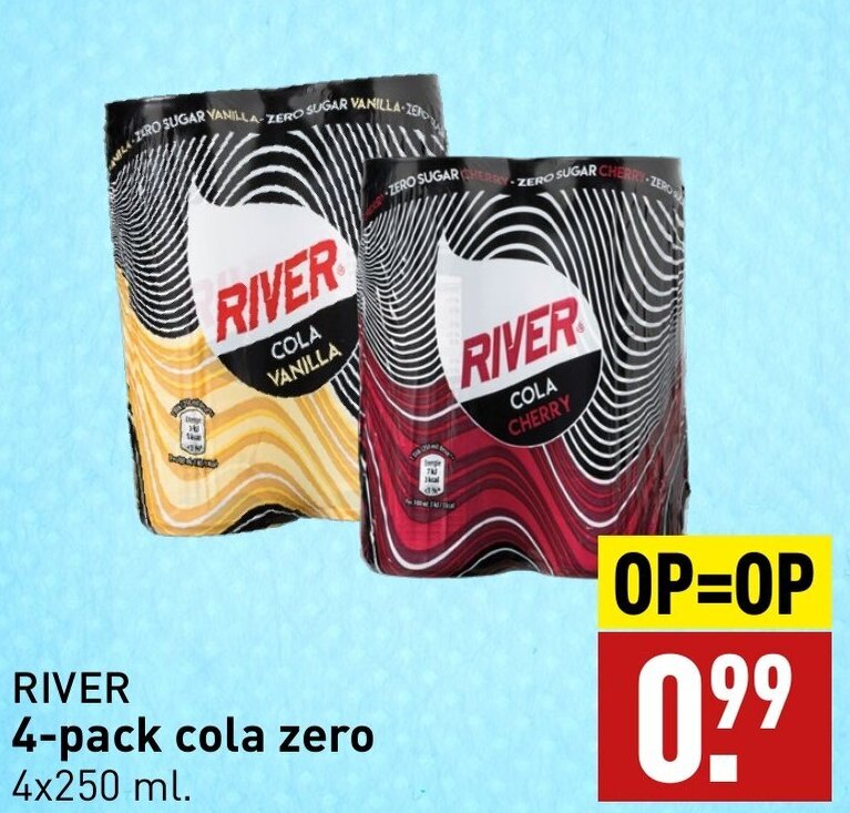 RIVER 4pack cola zero 4x250 ml. aanbieding bij ALDI