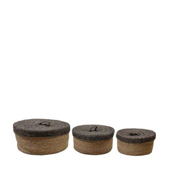 fonQ Dknc - mand zeegras met deksel - 38x18cm - set van 3 - natuurlijk aanbieding