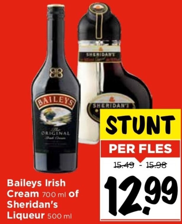 Baileys Irish Cream 700 ml of Sheridan's Liqueur 500 ml aanbieding bij