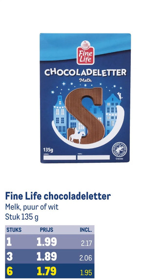 Makro Fine life chocoladeletter aanbieding