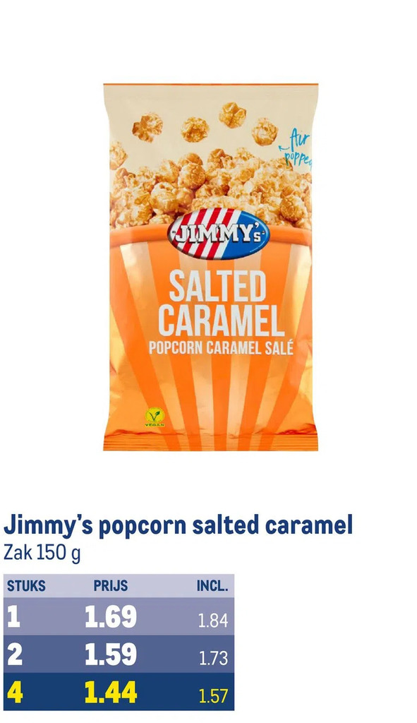Jimmy's popcorn salted caramel aanbieding bij Makro