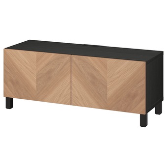 IKEA Bestå tv-meubel met deuren, zwartbruin/hedeviken/stubbarp eikenfineer, 120x42x48 cm aanbieding