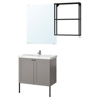 IKEA Enhet / tvällen badkamermeubels, 11 delig, grijs frame/antraciet pilkån kraan, 84x43x87 cm aanbieding