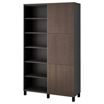 IKEA Bestå opberger met deuren, zwartbruin björköviken/bruin gebeitst eiken fineer, 120x42x202 cm aanbieding