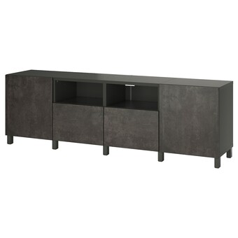 IKEA Bestå tv-meubel met deuren en lades, donkergrijs/kallviken/stubbarp donkergrijs, 240x42x74 cm aanbieding