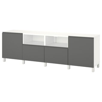 IKEA Bestå tv-meubel met deuren en lades, wit/västerviken donkergrijs, 240x42x74 cm aanbieding