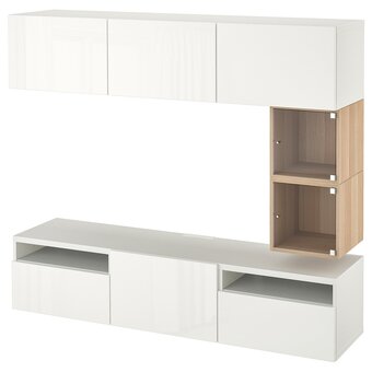 IKEA Bestå / eket tv-meubel, wit/selsviken hoogglans/wit, 180x42x166 cm aanbieding