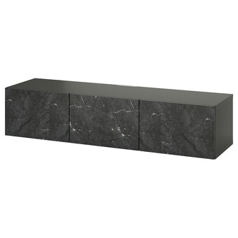 IKEA Bestå tv-meubel met deuren, donkergrijs/bergsviken zwart, 180x42x38 cm aanbieding