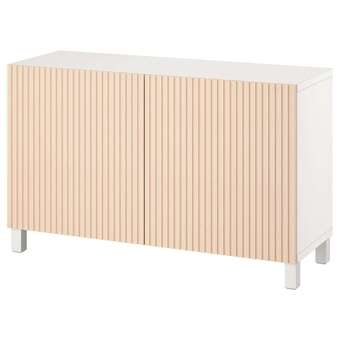 IKEA Bestå opberger met deuren, wit/björköviken/stubbarp berkenfineer, 120x42x74 cm aanbieding