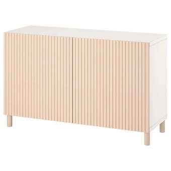 IKEA Bestå opberger met deuren, wit/björköviken/mejarp berkenfineer, 120x42x74 cm aanbieding