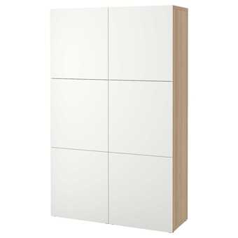 IKEA Bestå opberger met deuren, wit gelazuurd eikeneffect/lappviken wit, 120x42x193 cm aanbieding