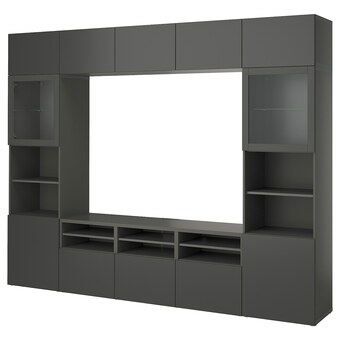 IKEA Bestå tv-opbergcombi/vitrinedeuren, donkergrijs lappviken/sindvik donkergrijs, 300x42x231 cm aanbieding