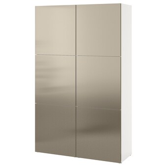 IKEA Bestå opberger met deuren, wit/riksviken licht bronseffect, 120x42x193 cm aanbieding