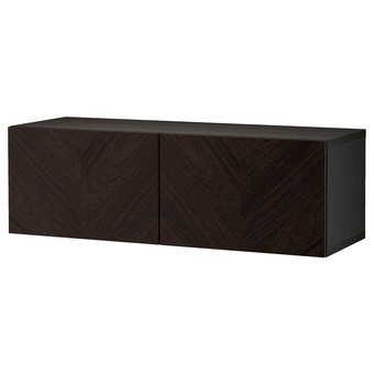 IKEA Bestå kast met deuren, zwartbruin hedeviken/donkerbruin gebeitst eiken fineer, 120x42x38 cm aanbieding