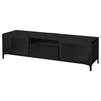 IKEA Bestå tv-meubel, zwartbruin/selsviken/nannarp hoogglans/zwart helder glas, 180x42x48 cm aanbieding