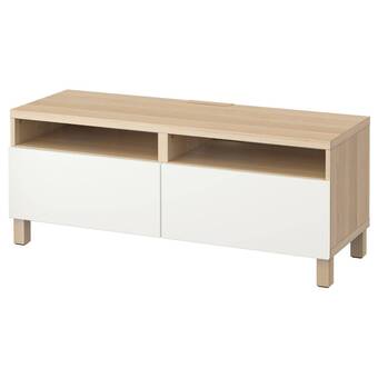 IKEA Bestå tv-meubel met lades, wit gelazuurd eikeneffect/lappviken wit, 120x42x48 cm aanbieding
