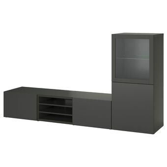 IKEA Bestå tv-opbergcombinatie/vitrinedeuren, donkergrijs sindvik/lappviken donkergrijs, 240x42x129 cm aanbieding