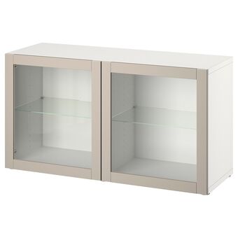 IKEA Bestå kast met deuren, wit/sindvik licht grijsbeige, 120x42x64 cm aanbieding