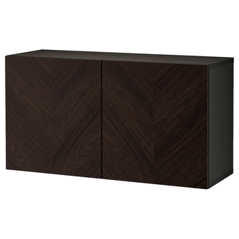 IKEA Bestå kastencombinatie voor wandmontage, zwartbruin hedeviken/donkerbruin gebeitst eiken fineer, 120x42x64 cm aanbieding
