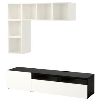 IKEA Bestå / eket kastencombinatie voor tv, wit/zwartbruin/hoogglans/wit, 180x42x170 cm aanbieding