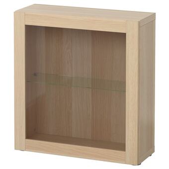 IKEA Bestå open kast met vitrinedeur, wit gelazuurd eikeneffect/sindvik wit gelazuurd eikenpatr helder glas, 60x22x64 cm aanbieding