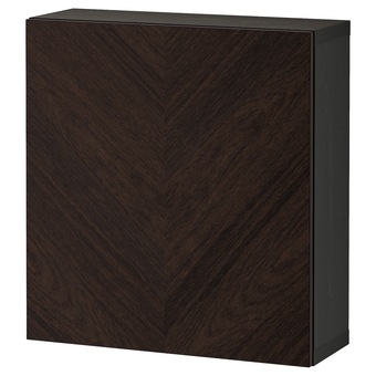 IKEA Bestå kastencombinatie voor wandmontage, zwartbruin hedeviken/donkerbruin gebeitst eiken fineer, 60x22x64 cm aanbieding